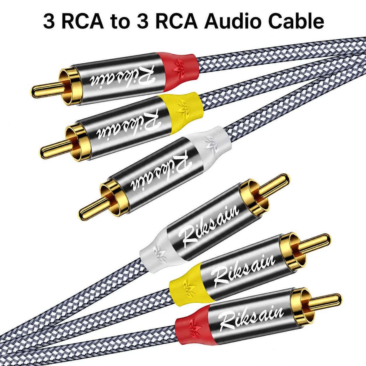 Riksoin 3RCA to 3RCA Audio Video Cable, Male to Male AV Cord, HiFi Stereo, Gold-Plated Plug for TV DVD Amplifier Speaker System