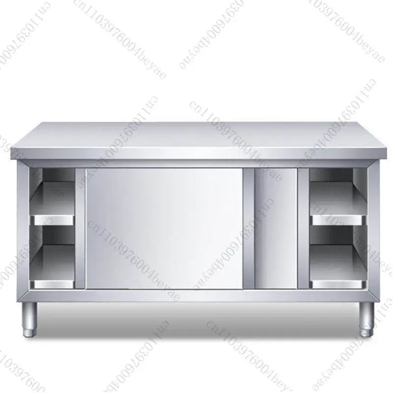 304 stainless steel workbench kitchen operation countertop locker cutting table with sliding door chopping board commercial