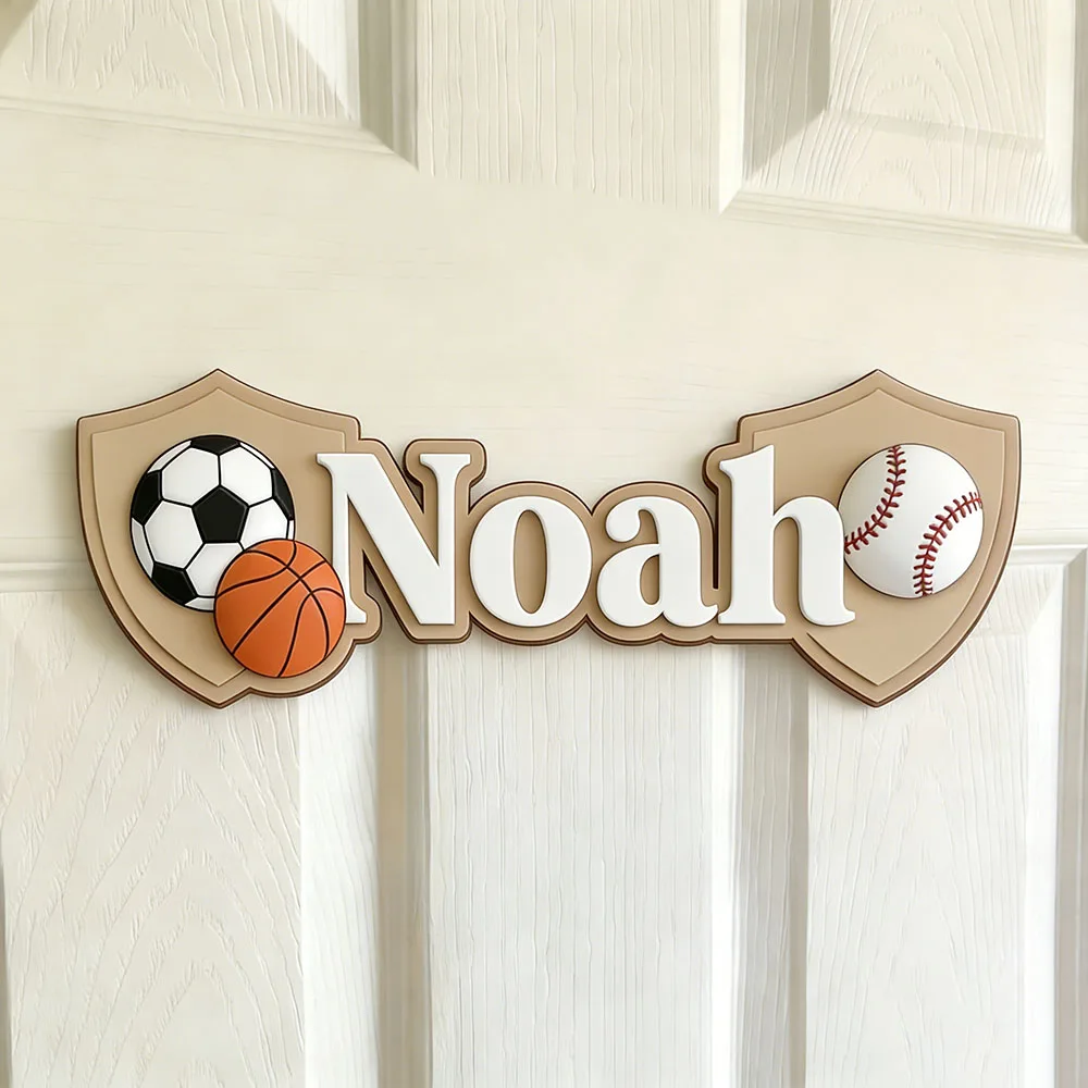 Unique Handmade Wooden Name Sign Custom 3D Sports Ball Kids Door Hanger Personalized Baby Gift