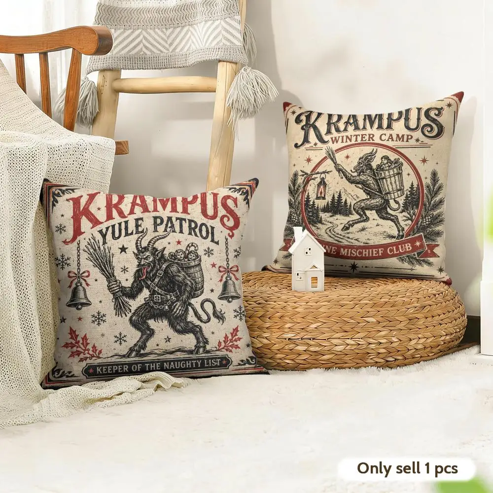 Krampus Christmas Cushion Cover Linen Throw Soft Decorative  for Bed Sofa Car Home Decor Pillowcase 45x45cm