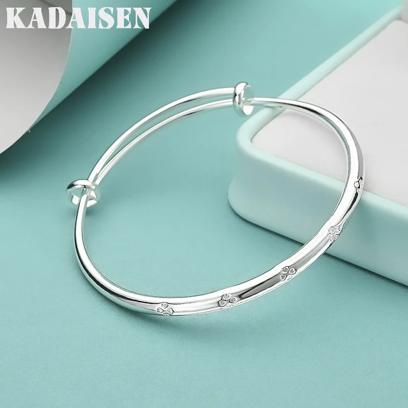 

New 925 Sterling Silver Romantic Lucky Clover Bracelets Bangles For Women Fashion Party Wedding Jewelry Adjustable Holiday Gifts