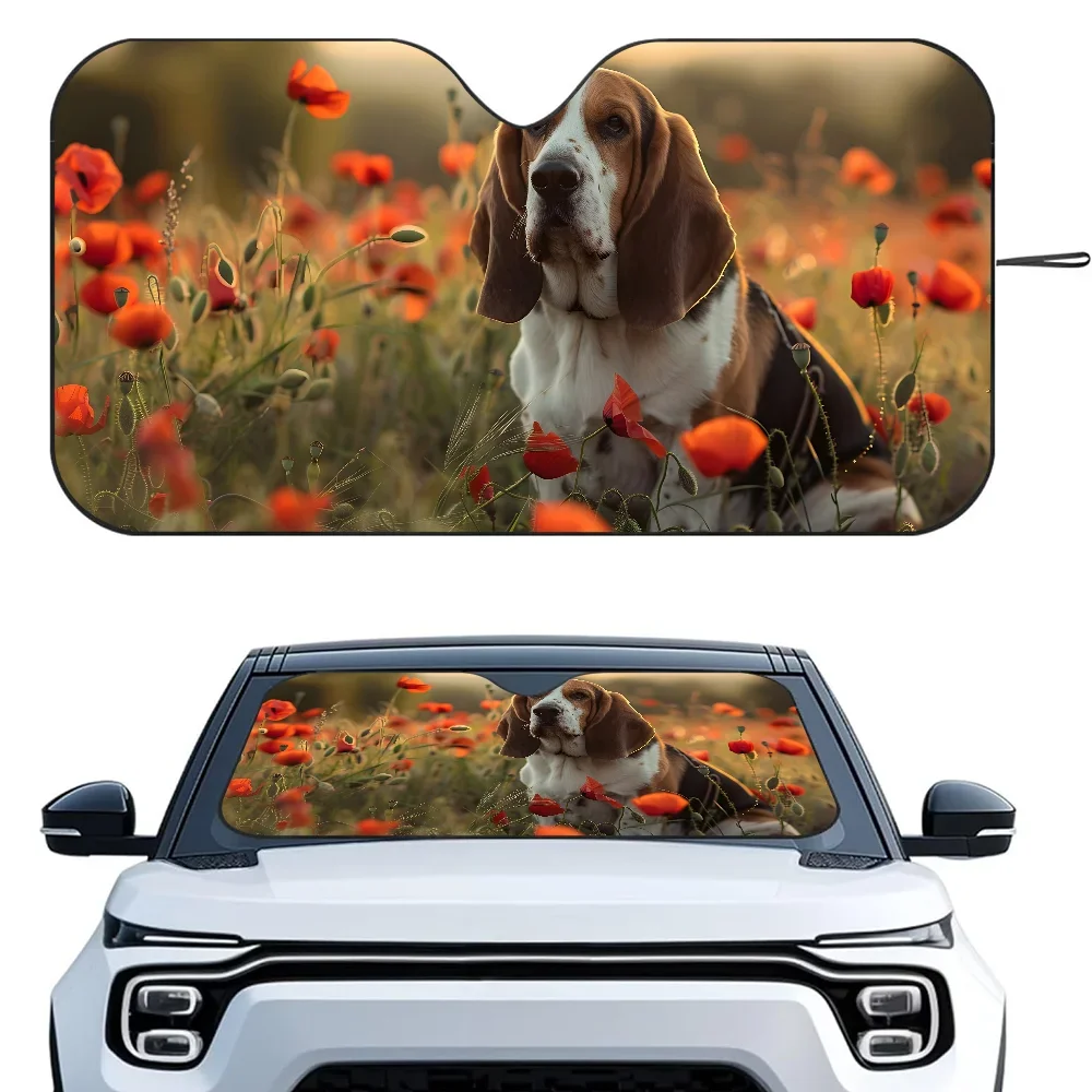 

Basset Hound Car SunSha Heat-insulating Aluminum Film Windshield Sunshas UV Rays Blocks Car Sun Visor Protector