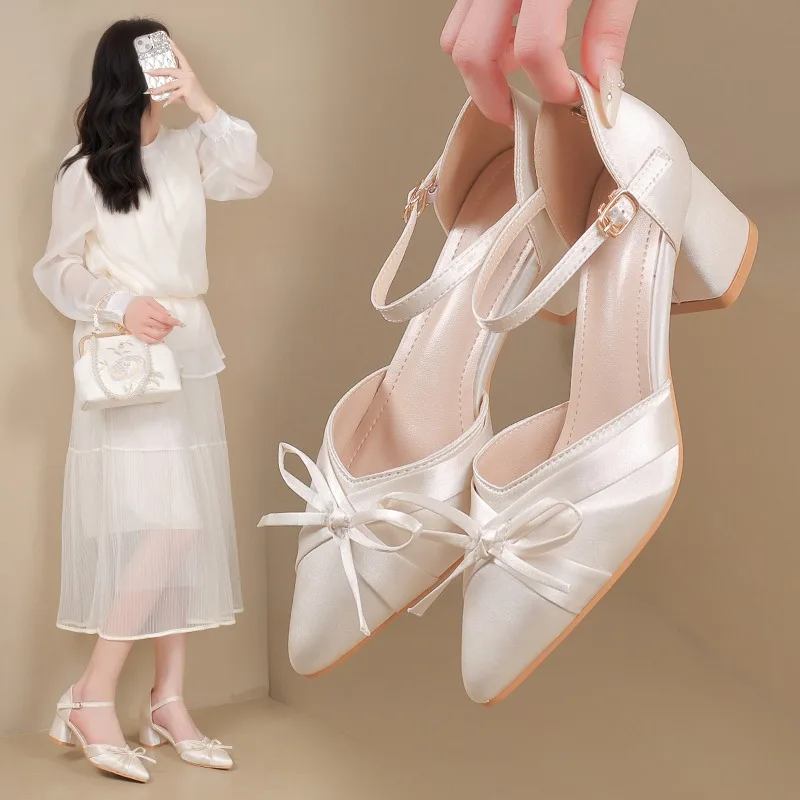 

Удобные женские туфли во французском стиле, туфли-балетки для взрослых, туфли-принцессы с бантами, сказочные туфли на массивном каблуке