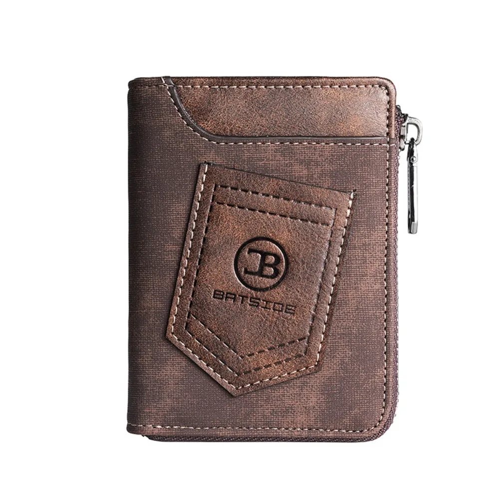 

Simple Classic Men's Short Wallet Anti Theft RFID Male Bifold Wallets Pu Leather Zipper Closure Coin Pocket Male