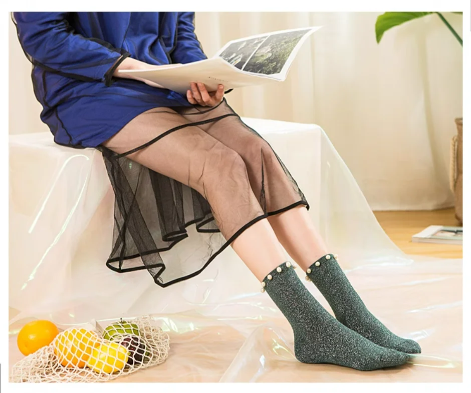 Vintage handmade pearl socks For Women International brand fashionable silver wire pearl socks