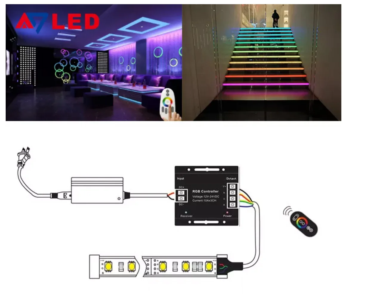 Imagem -06 - Remoto sem Fio Toque Rgb Controlador 12a 433mhz Cct Única Cor Dimmer para 5050 3528 Led Tira Luzes Fita 10pcdc12v24v 18a rf