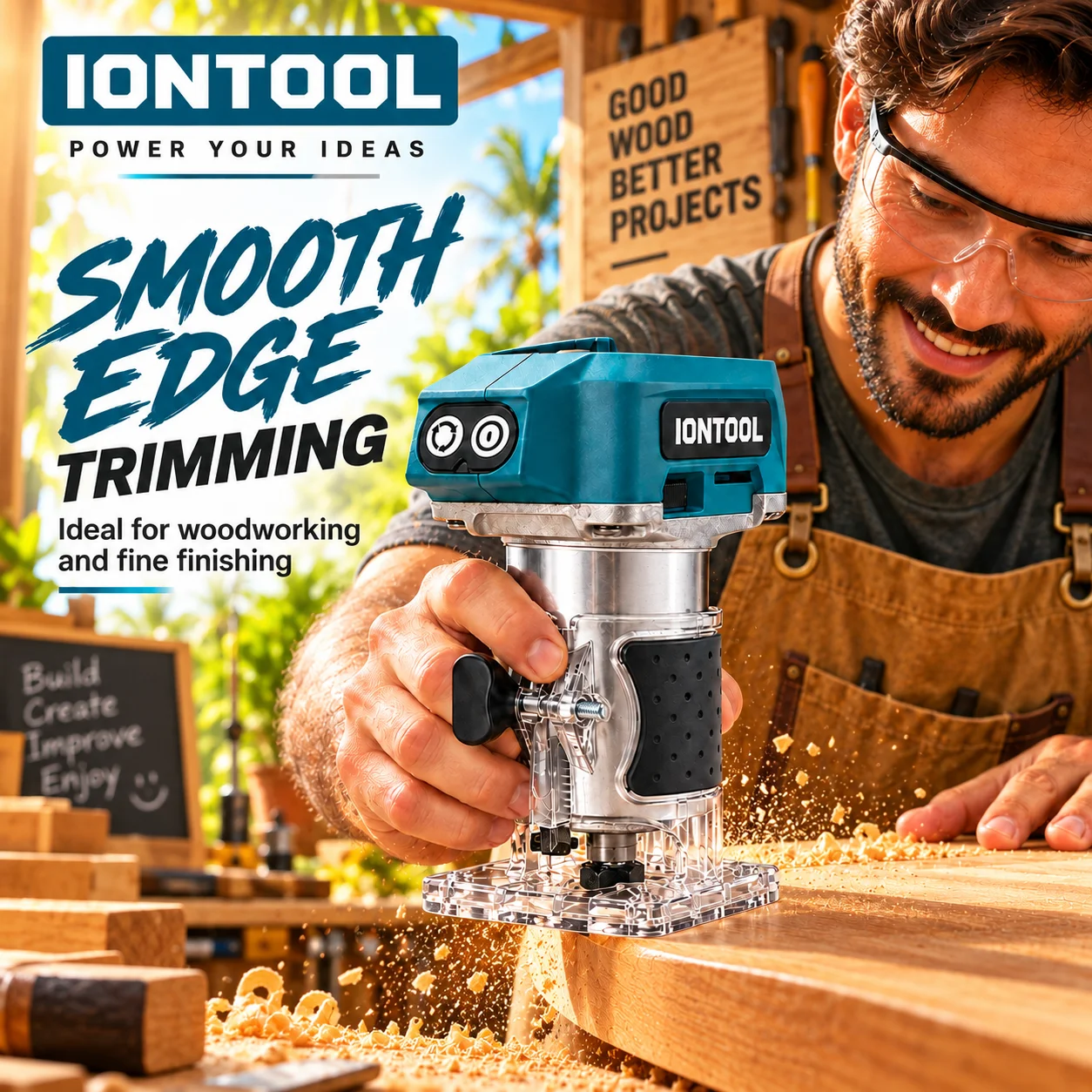 IONTOOL Portable Cordless Trimmer Router 6.35mm For Wooden Toy Making and Picture Frame Grooving and Craft Board Routing