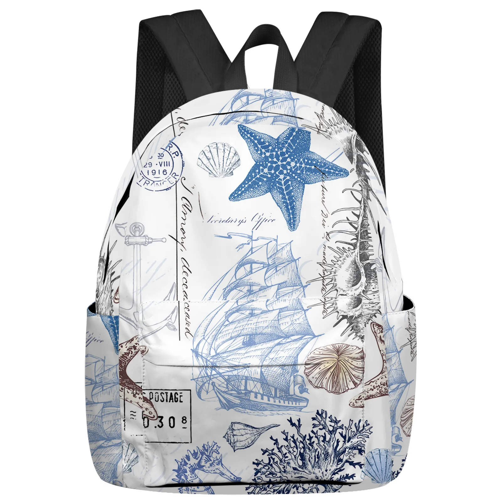 Ocean Starfish Coral Vessel Shell Backpacks Teenagers Student School Bags Laptop Backpack Men Women Female Travel Mochila