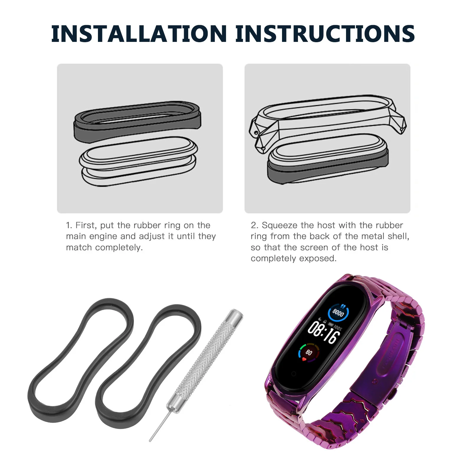 

Metal Wristband Stainless Steel Strap Replacement For Fitness Smart Wristband Durable Watch Accessories Metal Band Strap Smart