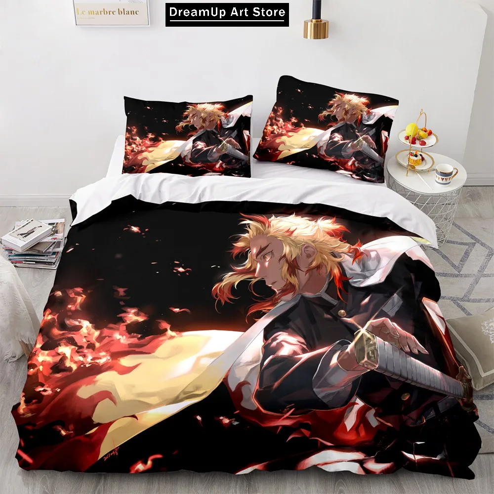 3D Print Fashion Anime Demon Slayer Bedding Set Boys Girls Twin Queen Full Size Duvet Cover Pillowcase Bed Adult Bedroom