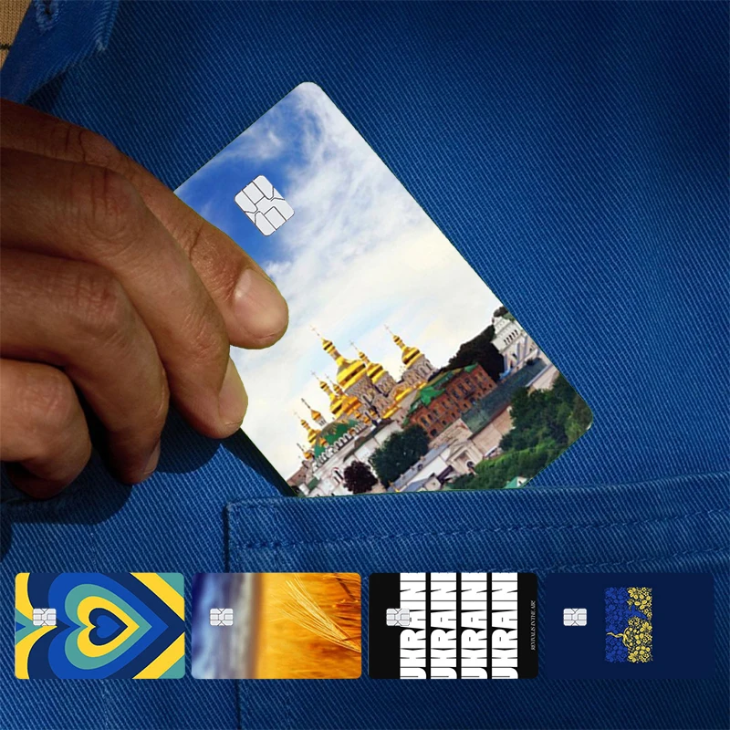U-ukraine-E Ukrainian National Flag Banner Cover Skin Sticker For Credit Card Bank Debit Bus Card Front Side