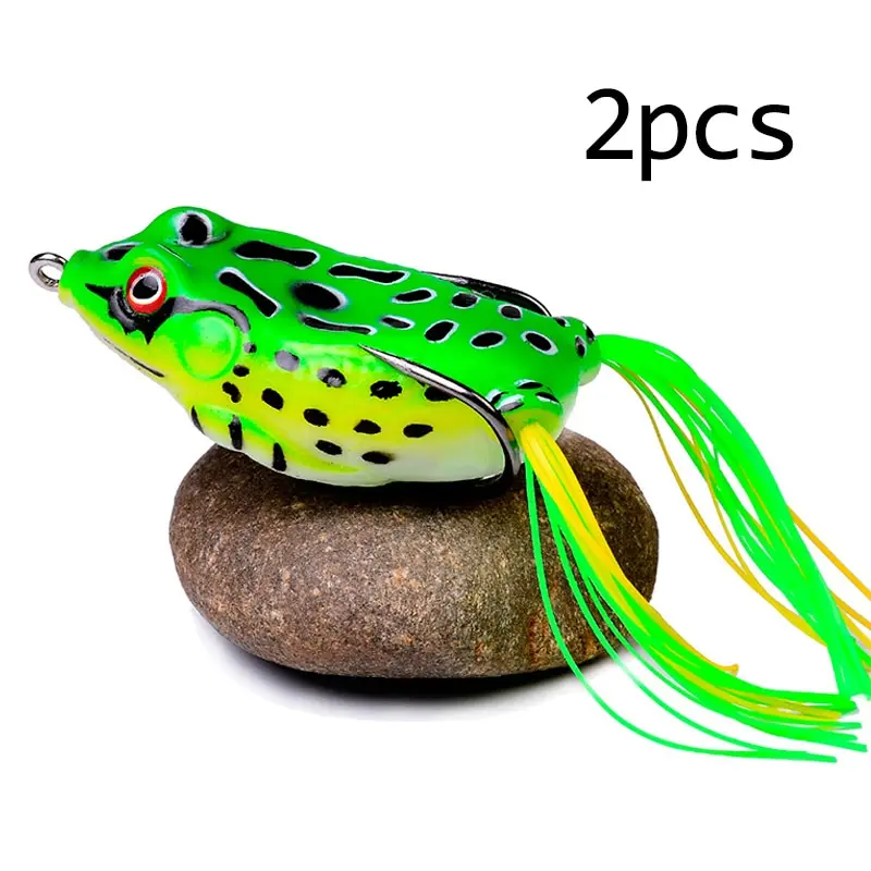 Frog Lures 2pcs Soft Tube Bait Plastic Fishing Lure With Hooks Top Water Soft 3D Eyes Artificial Wild Hanging Fishing Bait Tool