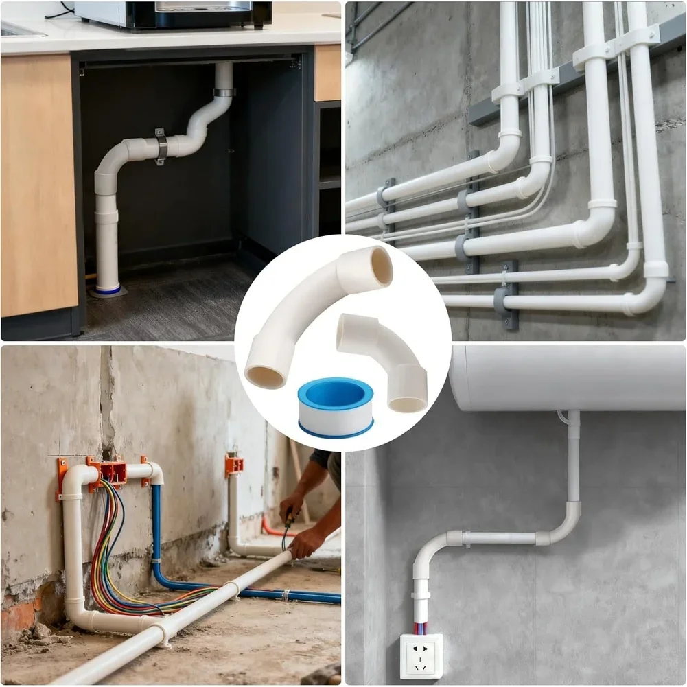 Electrical Conduit Repair PVC Pipe Fittings Elbow Connectors PTFE Tape Compatible Burr-free Interior Waterproof Design