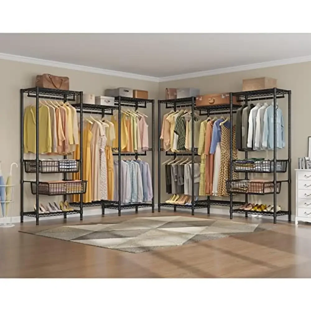 Clothes Rack Heavy Duty Metal Closet Organizer with Baskets Adjustable Storage System Bedroom Laundry Room 68.9