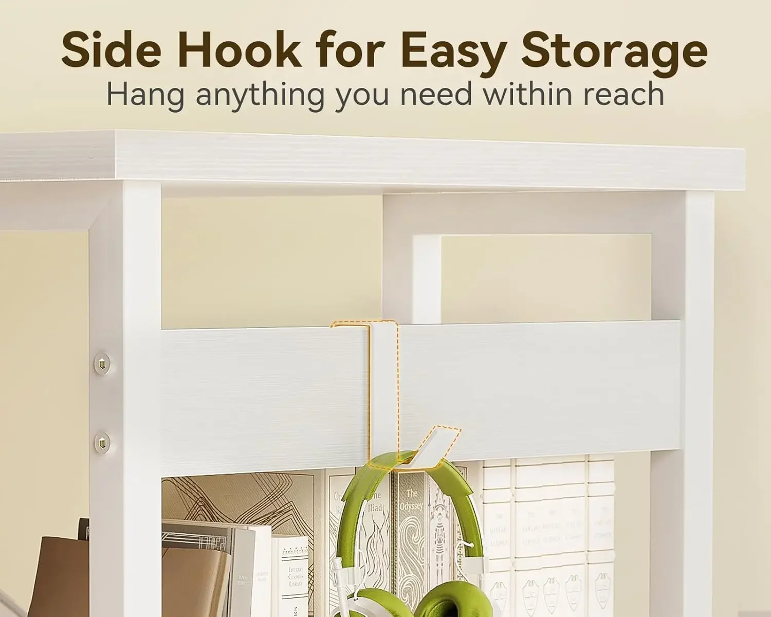 40 Inch Small White Computer Desk with 4 Fabric Drawers, Modern Writing PC Desk