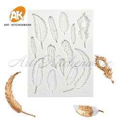 New Peacock Feather Mold for Wedding Cake Decorating DIY Craft Fondant Silicone Cake Mold Chocolate Bakeware Cake Supplier