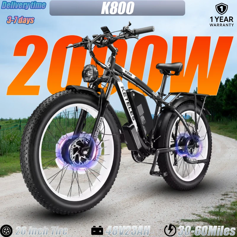 

K800 E-Bike 2000W Dual 48V23Ah 26x4 Fat Tire Взрослый горный внедорожный вездеход Электрический велосипед Гидравлические тормоза Электрический велосипед