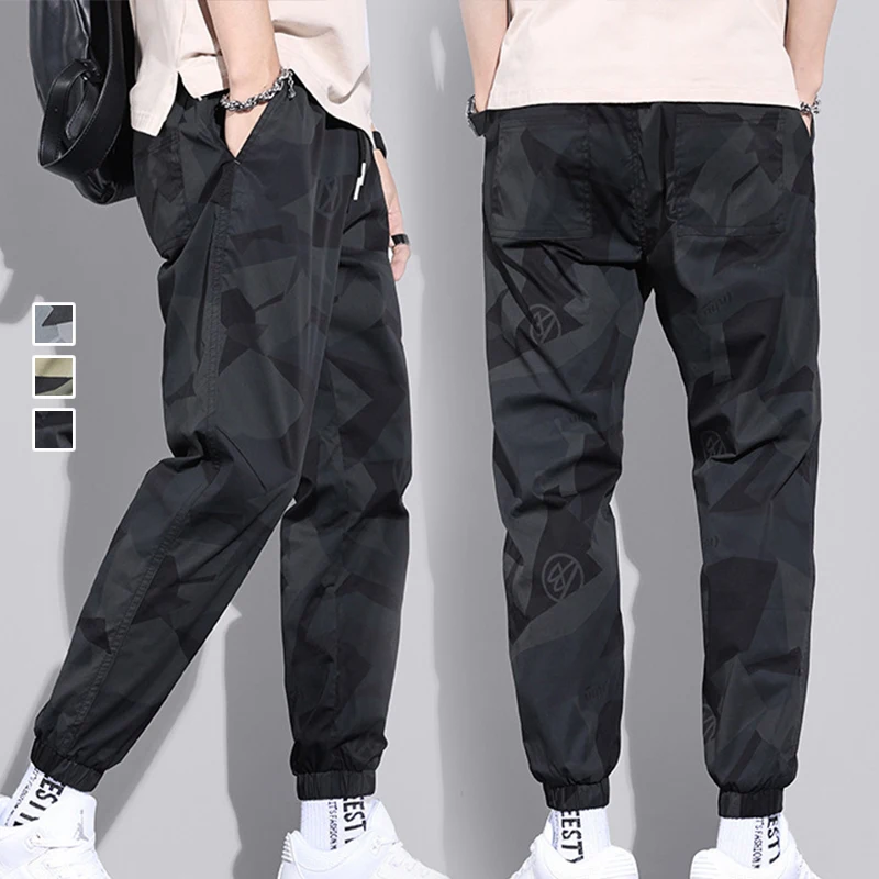 Multi-Pocket Camouflage Men Trousers Joggers Cargo Pants Men Summer Harem Pants Quick Drying Drawstring Loose Casual Sweatpants