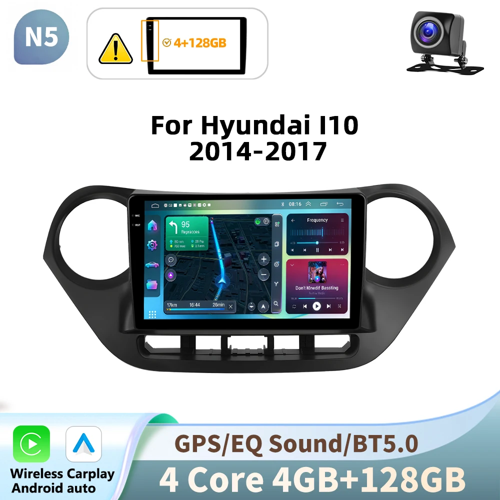 Podofo autoradio voor Hyundai I10 2014-2017 draadloze Carplay Android Auto multimediaspeler 2 Din