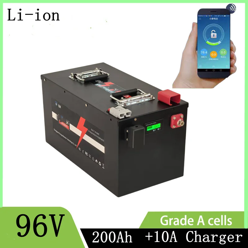 

96v 200Ah lithium ion Rechargeable battery li ion for Excavatorvehicle RV AGV Forklift boat inverter golf cart + 10A Charger