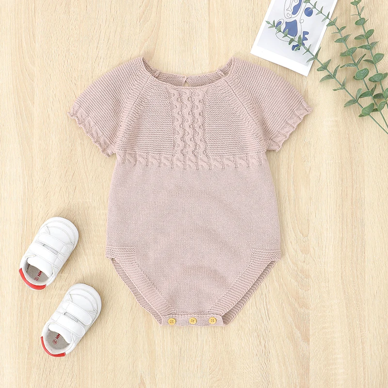 Summer Newborn Baby Bodysuits for Infant Girls Candy Color Knitting Onesie Outfits Casual Short Sleeves Knitted Toddler Costumes