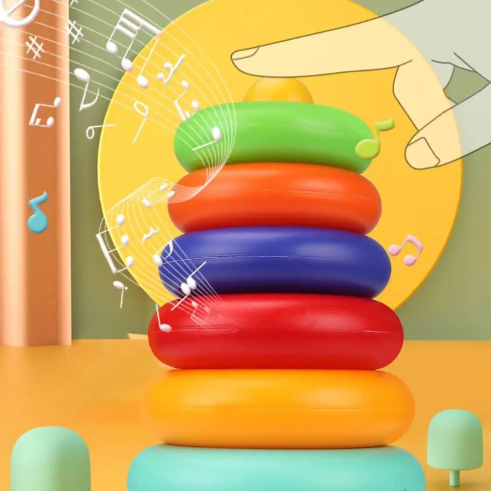 البلاستيك قوس قزح التراص الموسيقية تكويم التعليم المبكر التراص خواتم الأطفال الطويق مونتيسوري التراص الحسية توصيل