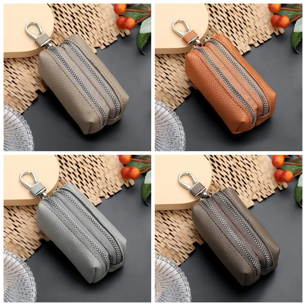 Single/Double Zipper Key Storage Bag Simple Elegant PU Leather Wallet Solid Color Car Key Ring Lipstick Earphone Pouch Travel