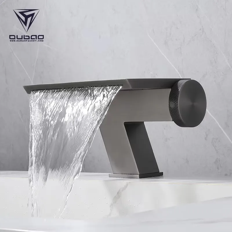 Deck Mounted Brass Waterfall Basin faucet Luxury Rotatable Switch Faucet Gun Grey Hot And Cold Sink Mixer Lavabo Faucet Tap