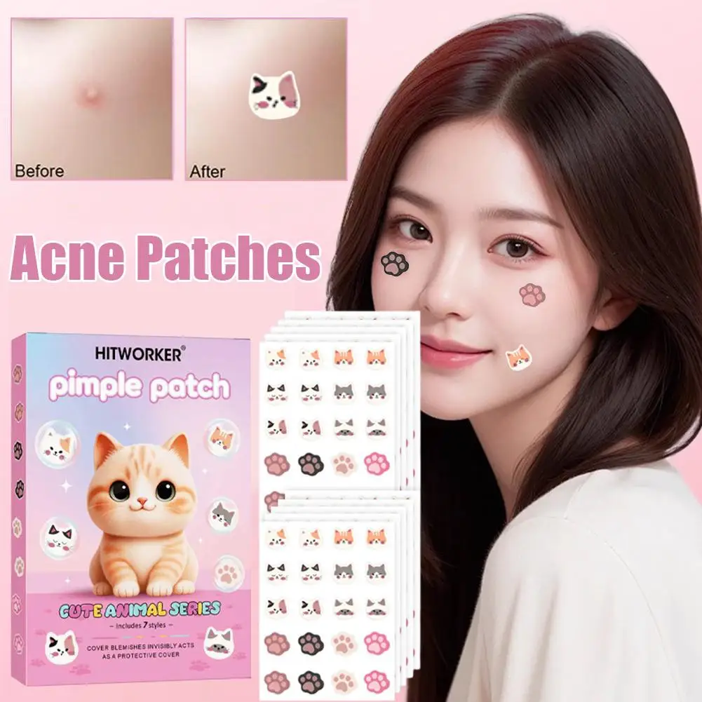 200 pçs dos desenhos animados gato acne remendos cobrir marcas de acne bonito facial acne adesivos ultra-fino e respirável ferramenta de cuidados com a pele