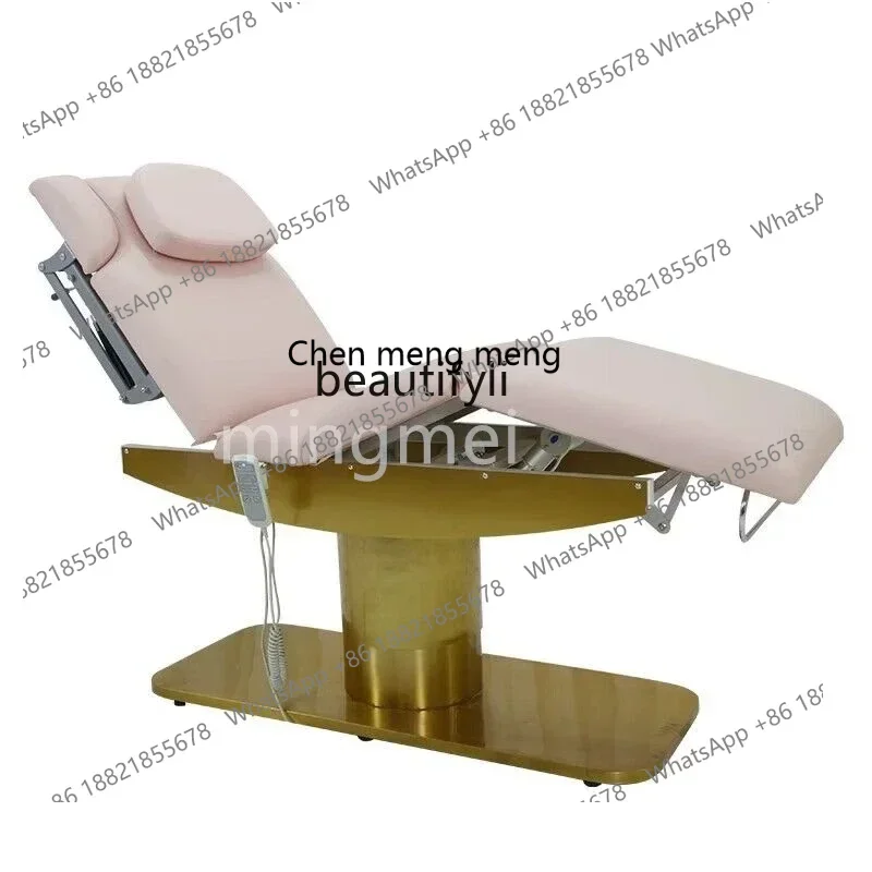 X Multifunctional beauty bed Electric lifting pattern embroidery micro-finishing treatment bed Gold base for beauty salon