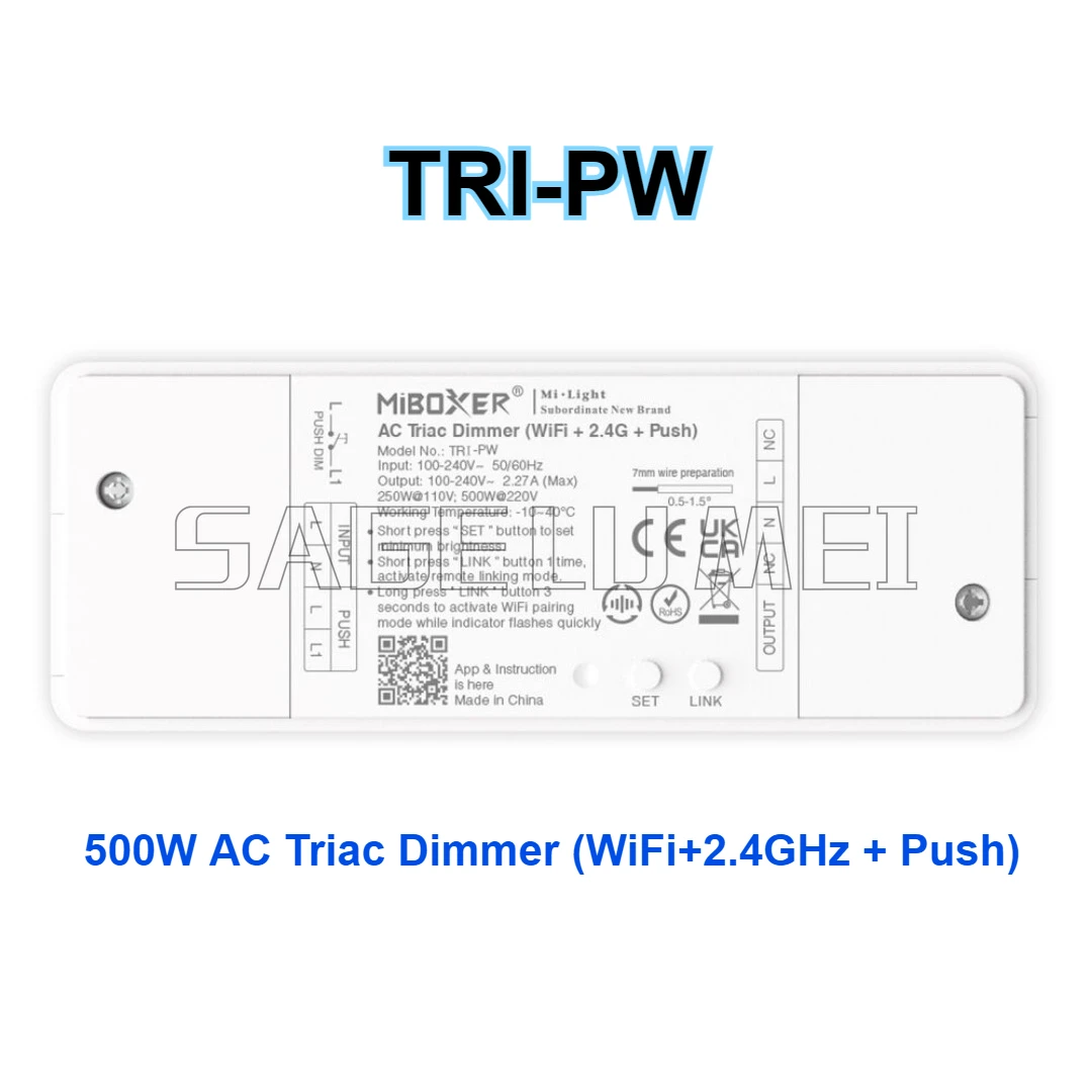 MiBoxer TRI-C1WR/TRI-PW/TRI-PR Triac Dimmer 500W WiFi + 2.4 جيجا هرتز تحكم مزدوج 30 متر نطاق لاسلكي Alexa Voice Support (AC100V-240V) #6