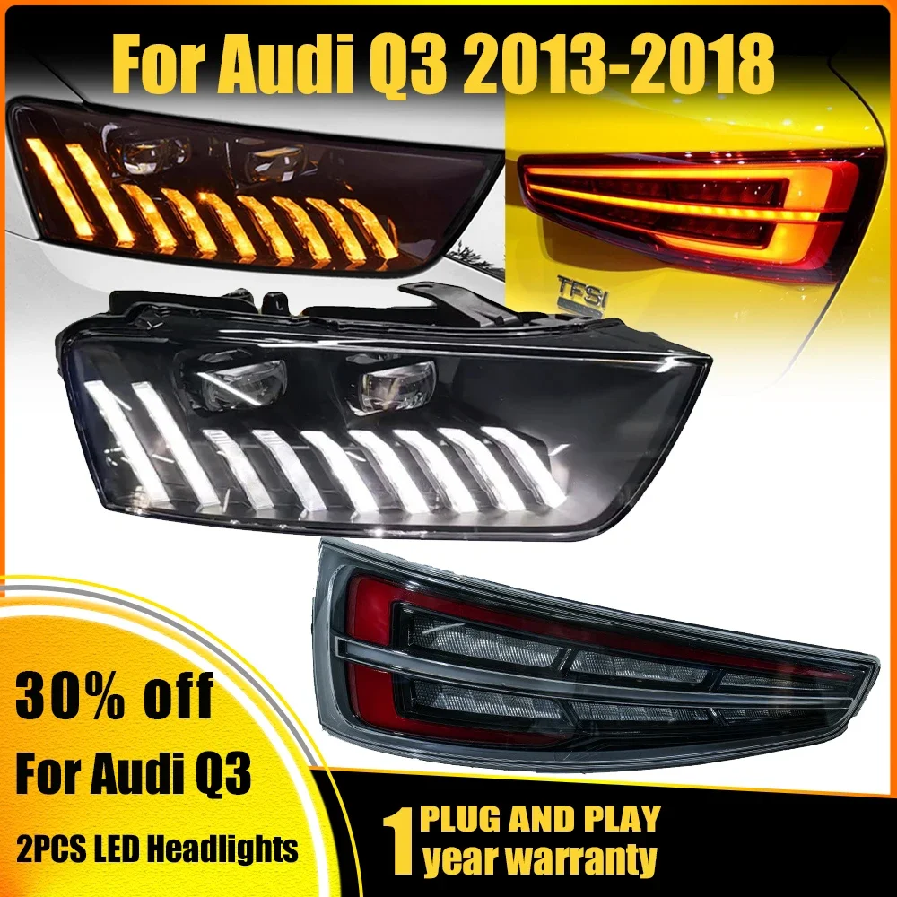 

Автомобильные светодиодные передние фонари для Audi Q3, фар 2013-2018, аксессуары Q3, ксеноновые обновленные фары, задние фонари в сборе Plug and Play