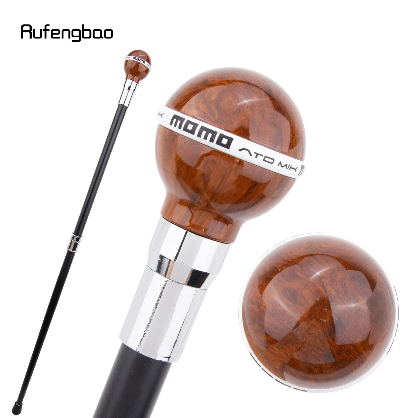 Brown White Ball Silver Walking Cane Fashion Decorative Walking Stick Elegant Cosplay Cane Crosier  Performance Stage Cane 92cm