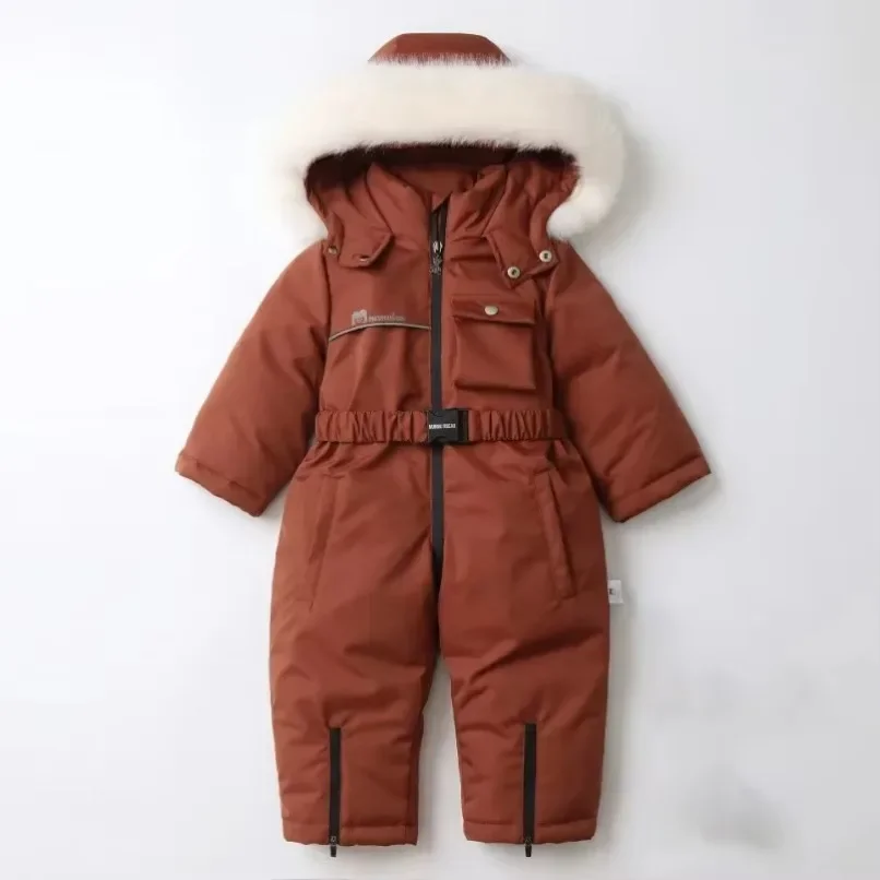 Winter Kid's Ski Suit 2-5Y Fur Lining Boy Snow Suit Wear 2024 Girsl Warm Overalls Children's Thicken Snowsuit Jumpsuit New