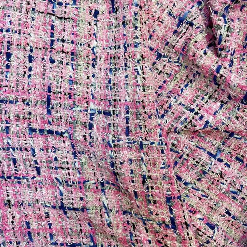 Pink/Purple Lattice Yarn-Dyed Braided Tweed Fabric For Sew Women's Autumn Jacket Dress Suits Coat Handbag DIY Cloth Material