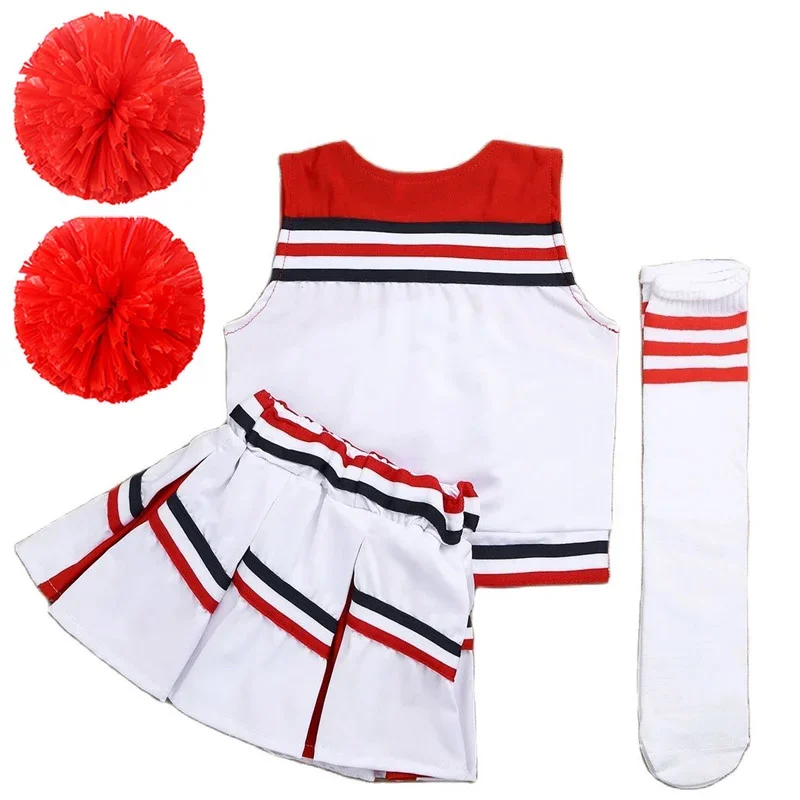 Pompoms Cheerleading Costume Women Girls Competition Red Cheerleaders School Team Uniform Class Suit For Child Dancing Costumes