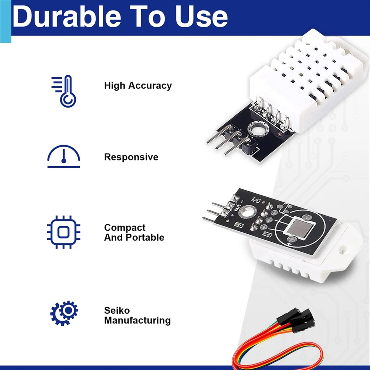AA98 6 Set Temperature Humidity Sensor Module Digital Temperature Humidity Sensor 3.3V-5V with Wires,