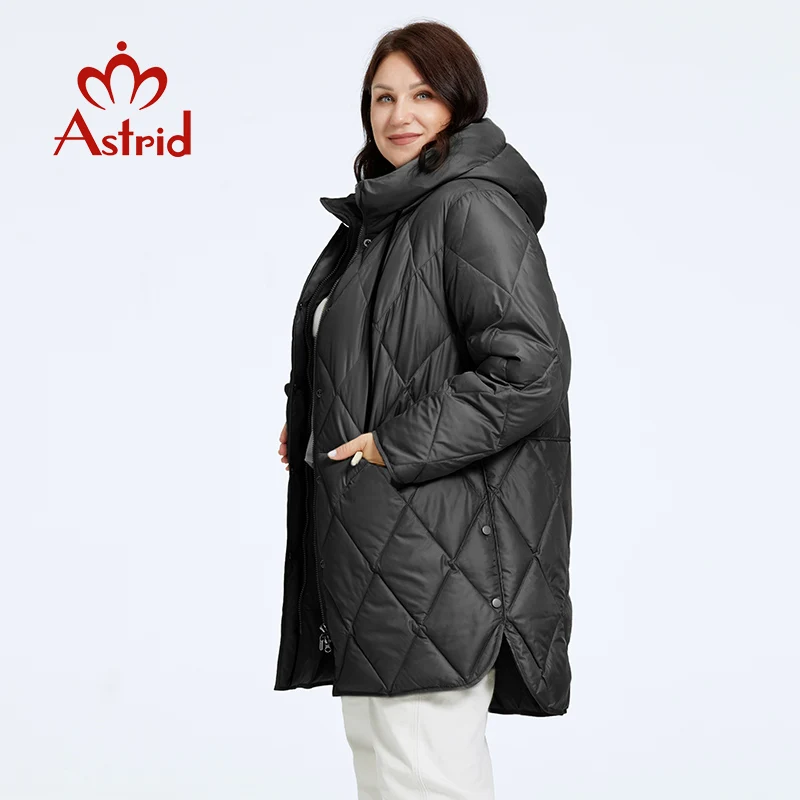 Astrid Women\'s Winter Jacket 2023 Plus Size Women Parka Long Down Jackets Hooded Diamond Quilted Coat Female Clothing Split Hem