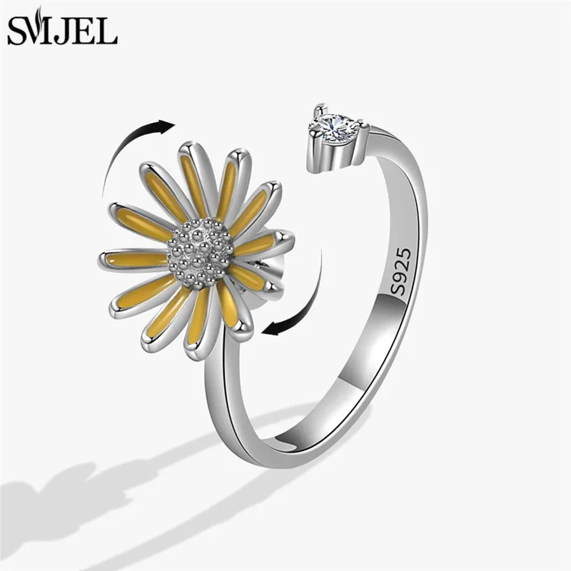SMJEL Modischer Kirschblüten-Angstring, Fidget-Spinner-Ringe für Frauen, süße Katze, Biene, Hase, Schmetterling, drehbarer Ring, Hochzeitsgeschenk