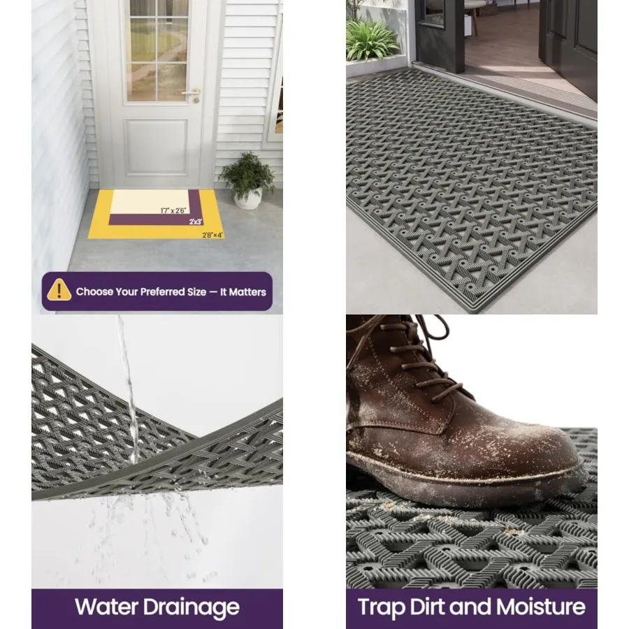 

Front Door Mat Outside Entrance Rubber 32x48, Welcome Floor Doormat Heavy Duty Non Slip, Dirt Trapper Waterproof Exterior Entry