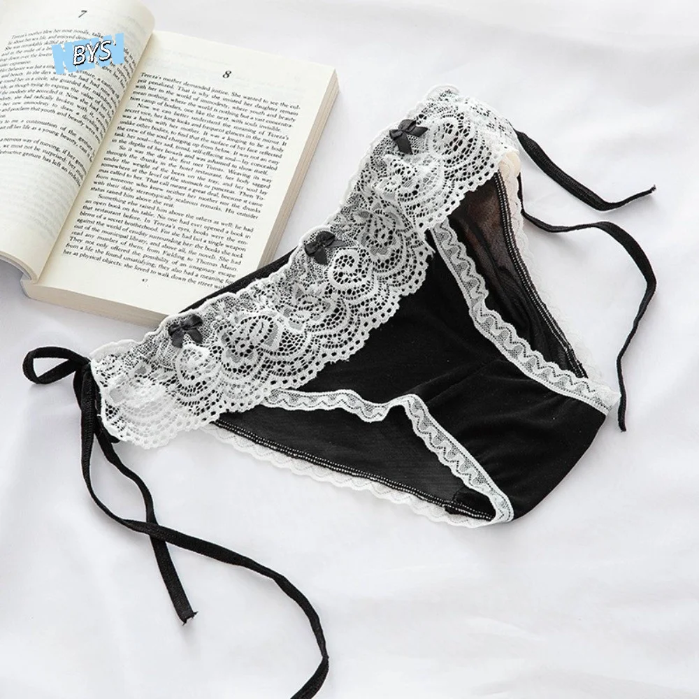 

Thin Low Waist Lace Panties Cotton Crotch Lingerie Underwear for Women Bow Lace-up Briefs Lady