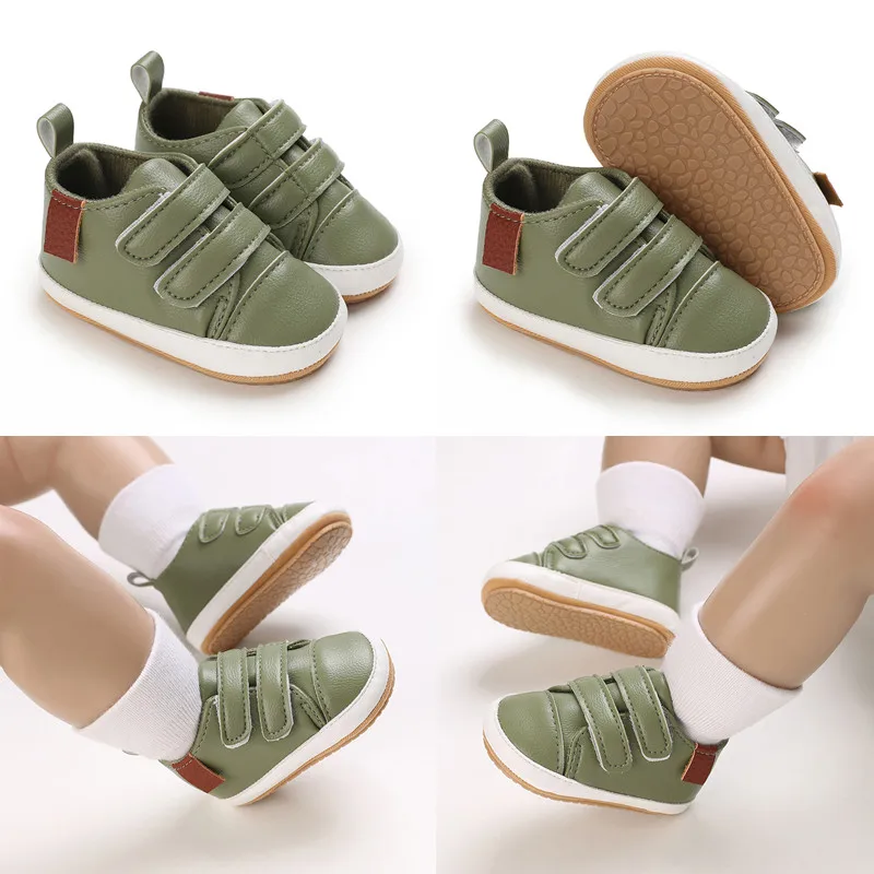 حذاء كاجوال للأطفال حديثي الولادة مصنوع من الجلد الكلاسيكي بلون كلاسيكي مطابق للأطفال أحذية مشاية أولى نعل مطاطي حذاء ناعم غير قابل للانزلاق للأطفال الصغار