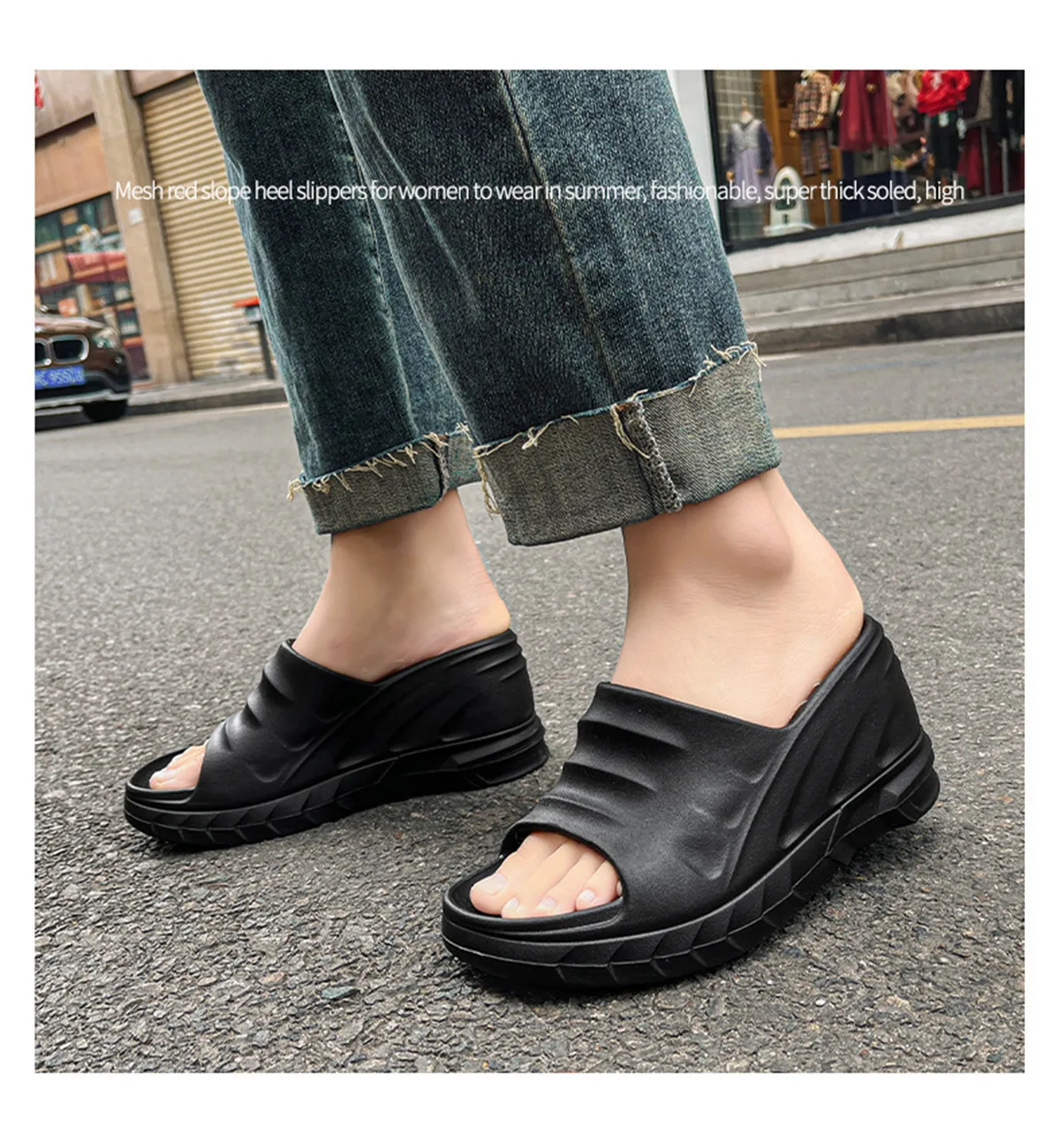 Women Fashion Summer 8 cm Chunky Sole Wedges Heels Flip Flops Casual Shoes Waterproof Taiwan Slippers Sexy Lady Sandals