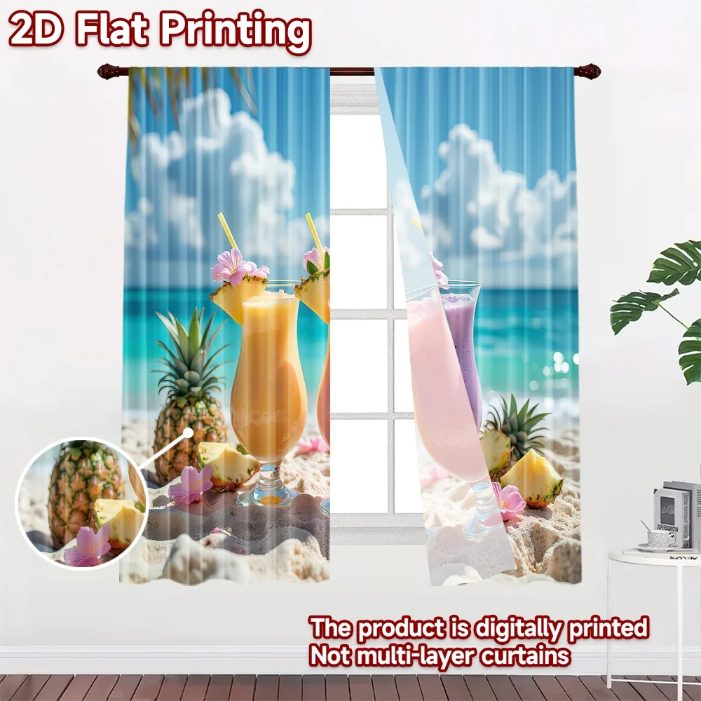 2D flat printing 2pcs Curtains Tropical Beach Cocktails(1) Digital Printed Polyester Drapes All Season Party & Holiday Decor Use