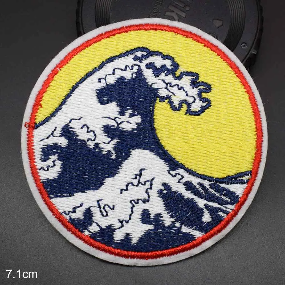 Sea Ocean Tokyo Kanagawa Osaka Wave Iron On Embroidered Clothes surfing The Great Tsunami Wave Patch For Clothing Garment