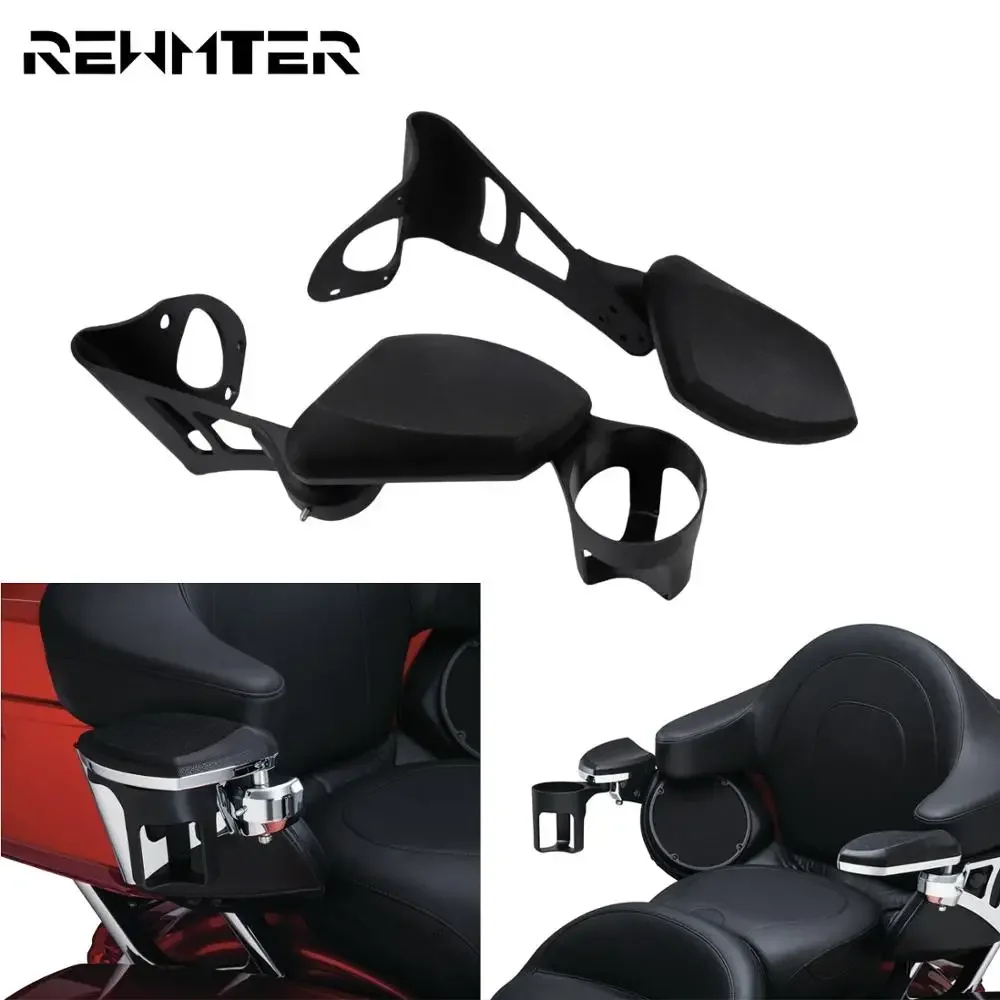 

Motorcycle Rear Passenger Armrests Black With Drink Cup holder For Harley Touring Electra Road Glide Ultra Tri Glides 2014-2022