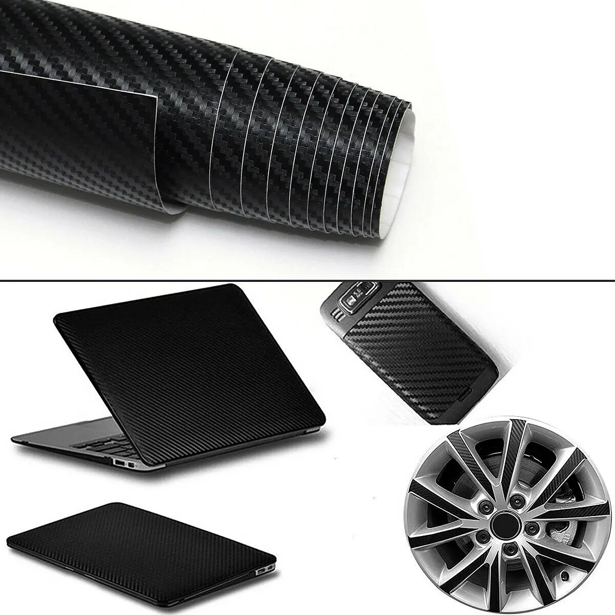 Carbon Fibre Vinyl 3D Black Car Vehicle Wrap Film Bubble Air Free 127cm