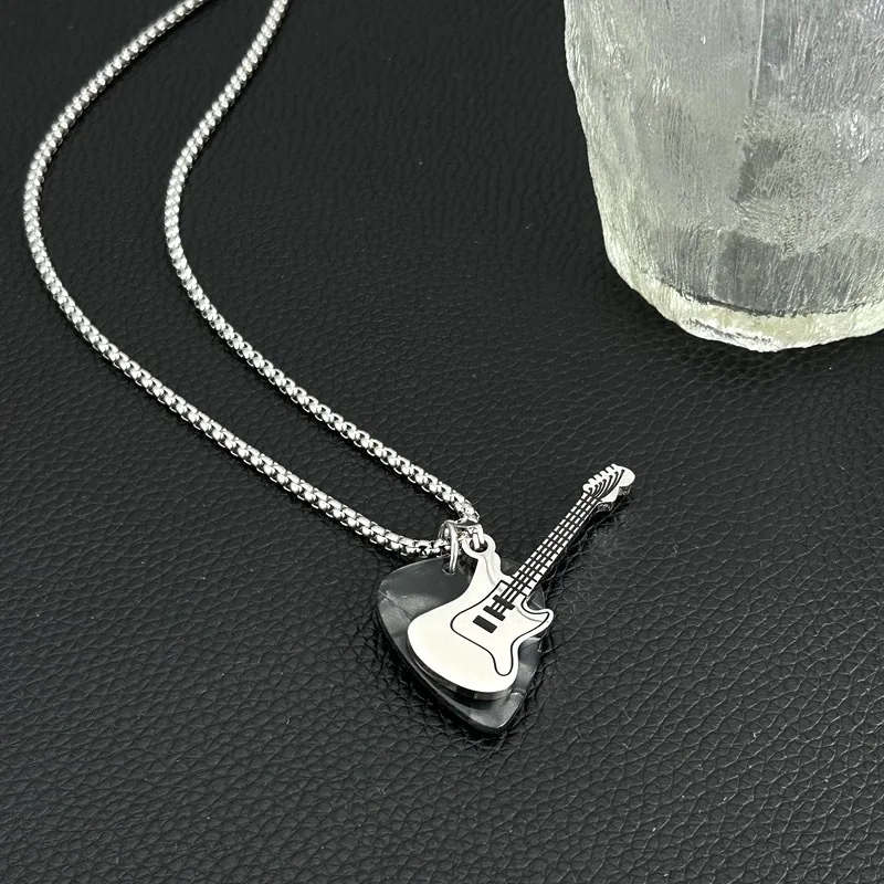Hip-hop Guitar Pick Necklace Titanium Steel Trendy Guitar Pendant Chain Punk Vintage Electric Guitar Necklace Couple Xmas Gifts
