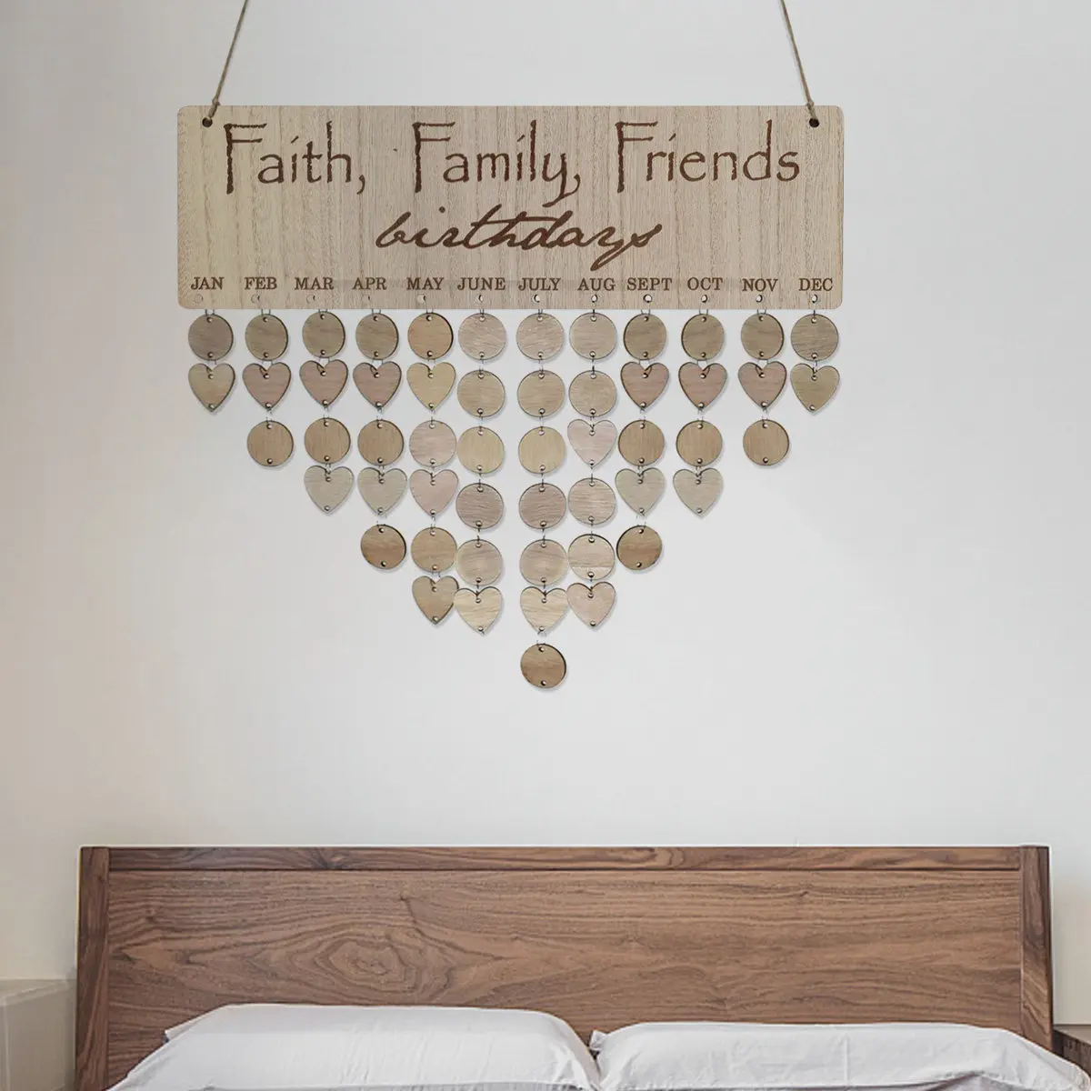 

1 Wooden Birthday Reminder Calendar Board with 50 Iron Rings 50 Wooden Discs Hanging Wall Decoration for Family Friends