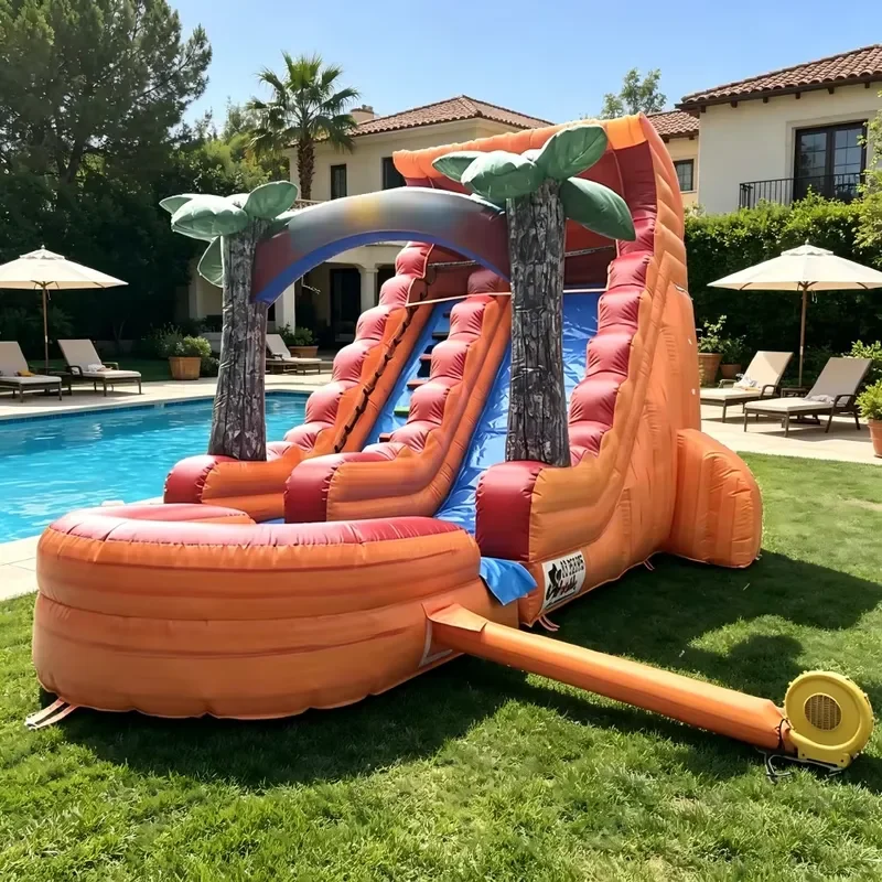 Inflatable Jumping Bouncy Castle Giant Slide Summer Commercial Rental Print PVC Tarpaulin Combo Inflatable Water Slide With